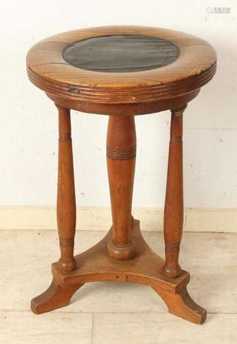 Antique elm wood piano stool on four columns. Circa