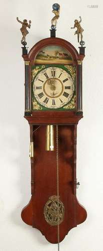 Antique oak Frisian tail clock with alarm clock. Circa