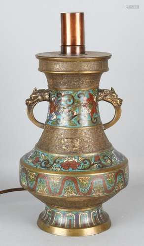 19th Century Japanese bronze cloisonne vase lamp. Later