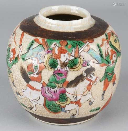 Antique Chinese cantonese ginger jar with warriors and