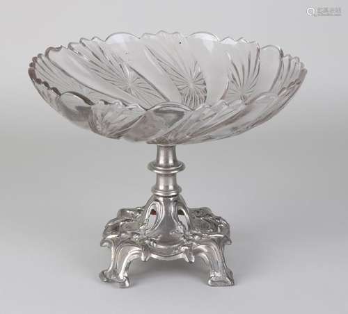 Antique Jugendstil glass table bowl with nickel-plated