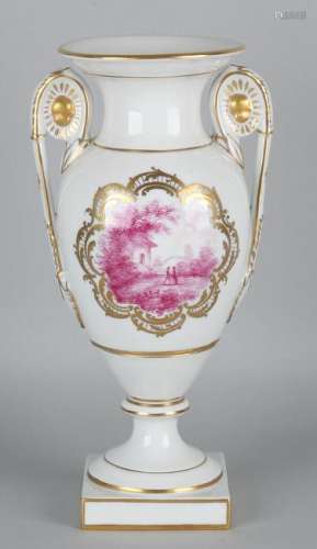 German hand-painted Dresden porcelain vase with gold