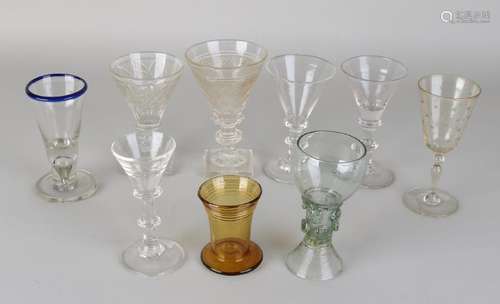 Nine pieces of antique glass. 18th - 19th Century. Two