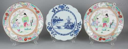 Three antique Chinese porcelain plates. Consisting of: