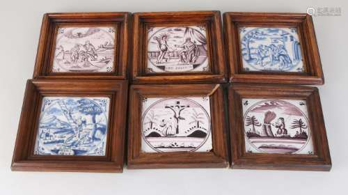 Six antique wall tiles. 18th - 19th Century and
