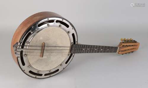 Old / antique banjo with cover. Wood with chrome.