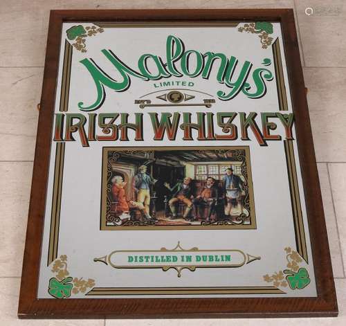 Old mirrored glass Irish Whiskey Molon's billboard.