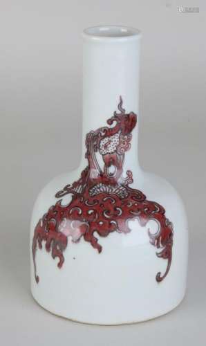 Old Chinese porcelain pipe vase with red decor. Six