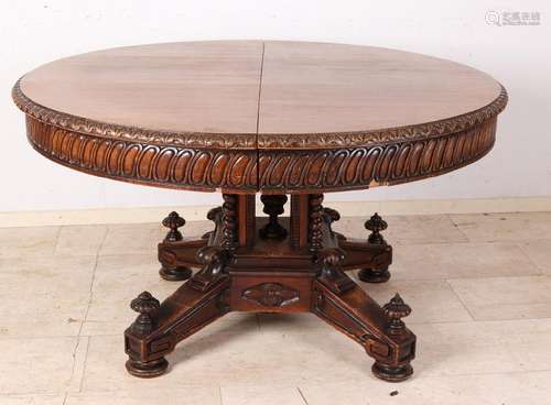 Antique German Neo Gothic oak wood pull-out table.