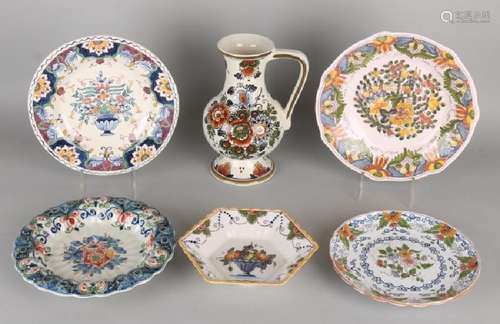 Six parts Dutch Makkum polychrome pottery. Consisting