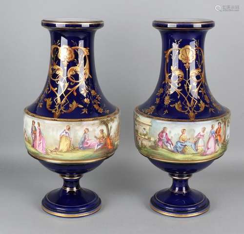 Two large antique hand-painted porcelain decorative