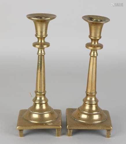 Two 17th - 18th century bronze candle candlesticks with