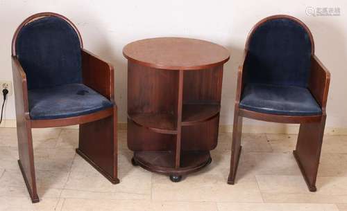 Beechwood Art Deco side table with floor. Circa 1930 -