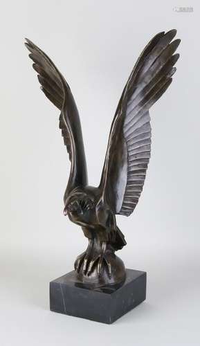 Large Art Deco style bronze condor. On black marble