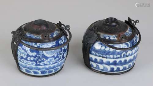 Two old / antique Chinese porcelain oil lamps with