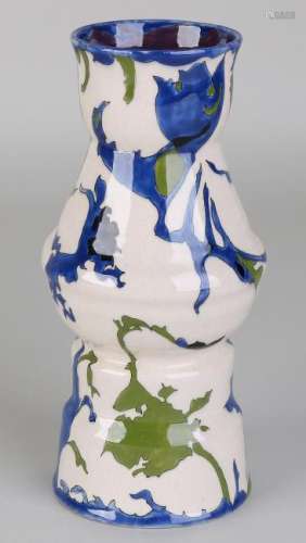Antique Dutch polychrome Ram Arnhem Colenbrander vase.