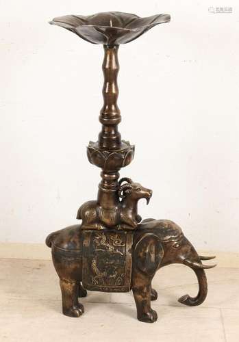 Large Chinese bronze candle candlestick with elephant