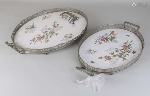 Two antique Jugendstil trays with floral decorated