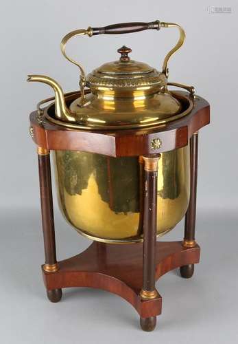 Antique mahogany tea pot with kettle and stove. Empire