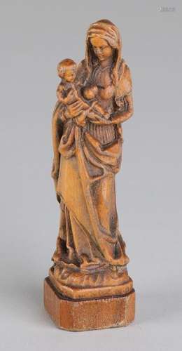 Small 19th century wood-stoned Madonna with baby Jesus.