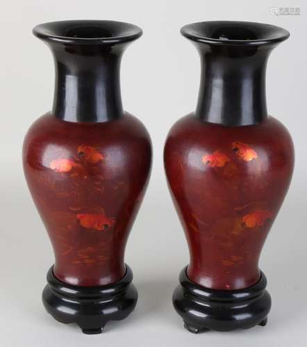 Two large old / antique Japanese wooden lacquer vases