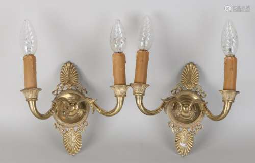 Two gilded bronze Empire-style wall lamps. 20th