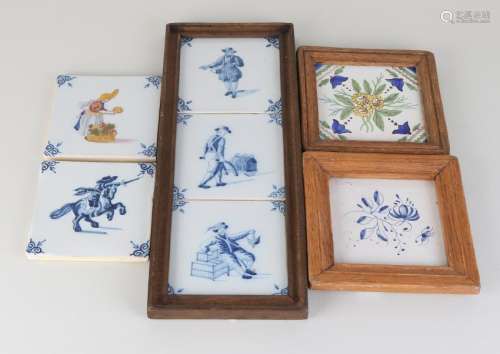 Lot of seven old / antique Dutch wall tiles. Size: