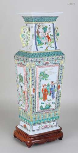 Large old Chinese porcelain Family Rose square vase.