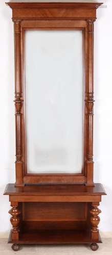 Antique German Gründerzeit walnut mirror with