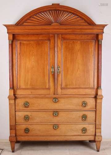 Dutch elm wood Empire cabinet with full columns. Circa