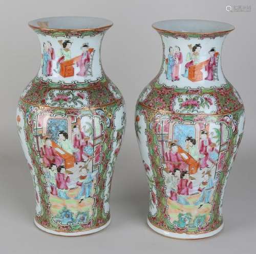 Two antique Chinese porcelain Cantonese vases with