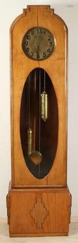 Walnut Art Deco Bauhaus style standing clock with brass