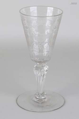 18th Century hand-blown, engraved glass. With floral