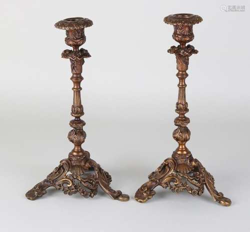 Two antique 19th century bronze crafted candle