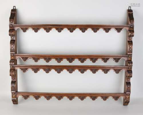 Antique walnut carving plate plate rack. Circa 1900.