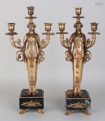 Two large antique French bronze Napoleon candlesticks
