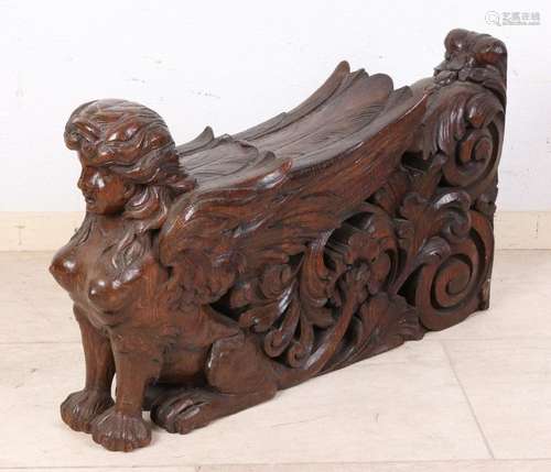 Large 19th century oak wood carved roquel with angel.