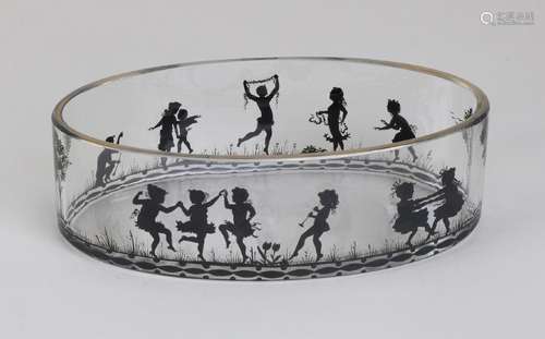 German art nouveau glass oval dish with dancing