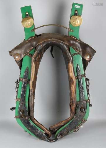 Antique horse harness. Circa 1900. Wood, leather, iron