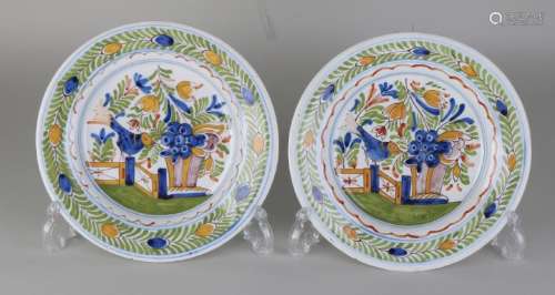 Two antique polychrome Delft ceramic plates with