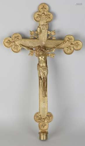 19th Century gilt brass holy cross with Corpus Christi