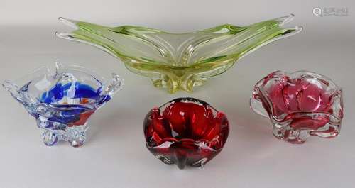 Four art glass bowls. Second half of the 20th century.