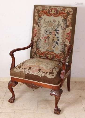 Antique mahogany 19th century armchair with petitpoint