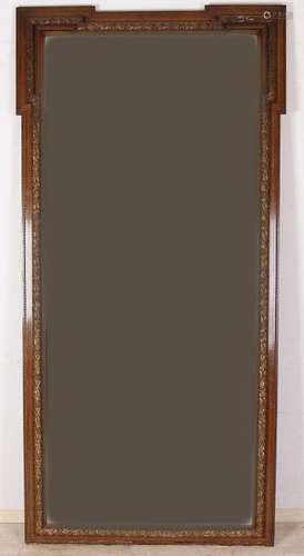 Very large antique facet cut neck mirror with oak vines