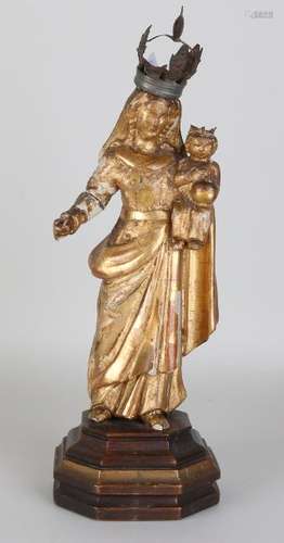 18th Century gilded wooden Madonna with crown + baby