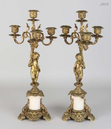 Two 19th century gold-plated brass candlesticks with