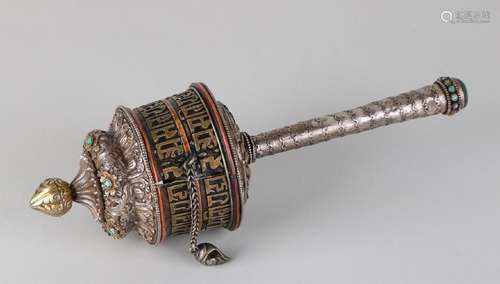 Old Tibetan plated decorated prayer scroll with writing