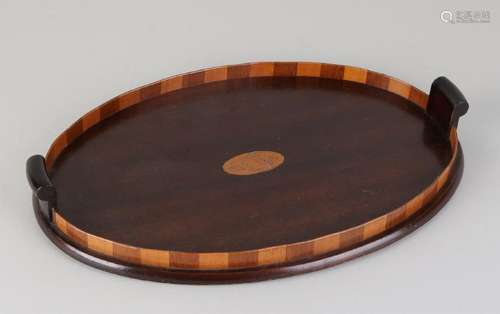 Antique English mahogany tray with shellintarsia. Circa