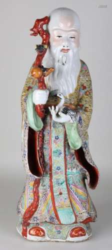 Large old / antique Chinese porcelain deity with staff