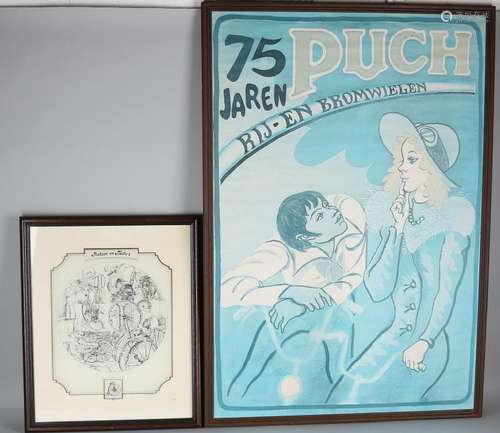 Old paper poster Puch + lithograph Bicycles and Moto's.